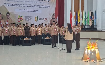 Pramuka Berdaya dan Berdampak: Kepala MAN 1 Hadiri Upacara Ulang Janji HUT Pramuka ke-65 di Gedung Juang yang dipimpin Wali Kota Sukabumi